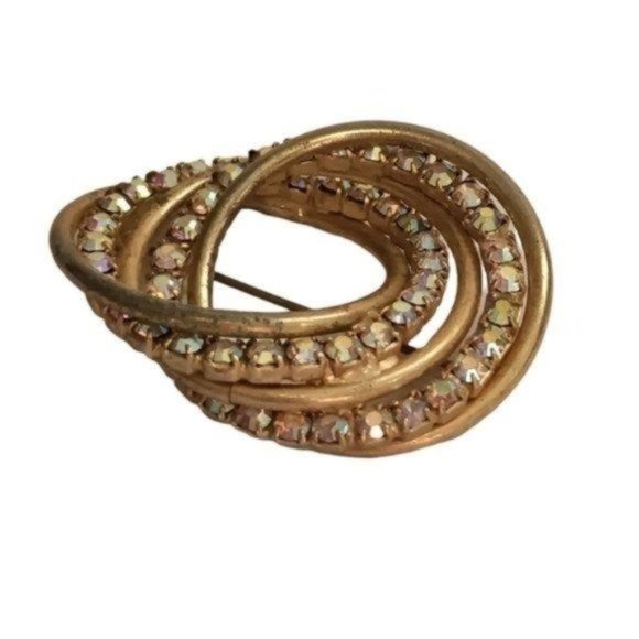Vintage Rhinestone‎ Abstract Swirl Brooch Pin Gold Tone - Picture 6 of 11